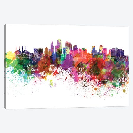 Kansas City Skyline In Watercolor Canvas Print #PUR2951} by Paul Rommer Canvas Wall Art