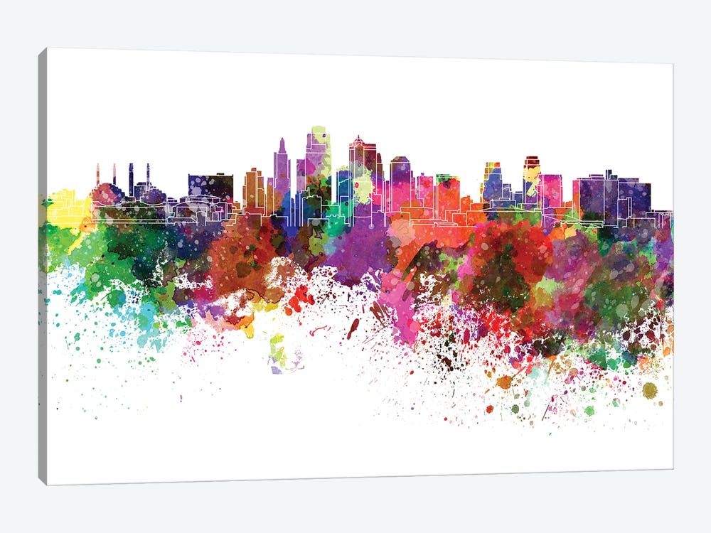 Kansas City Skyline In Watercolor by Paul Rommer 1-piece Canvas Artwork
