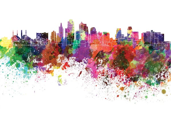 Paul Rommer: Kansas City Skyline In Watercolor by Paul Rommer