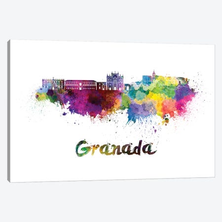 Granada Skyline In Watercolor Canvas Print #PUR297} by Paul Rommer Canvas Art
