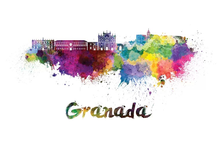 Granada Skyline In Watercolor by Paul Rommer wall art