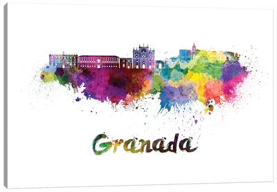 Granada Skyline In Watercolor Canvas Art Print