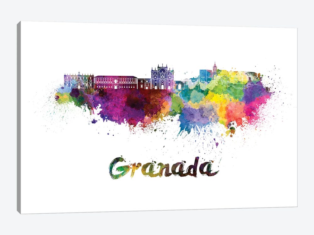 Granada Skyline In Watercolor by Paul Rommer 1-piece Canvas Artwork