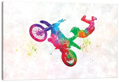 Motocross Rider In Watercolor Canvas Art Print - Extreme Sports
