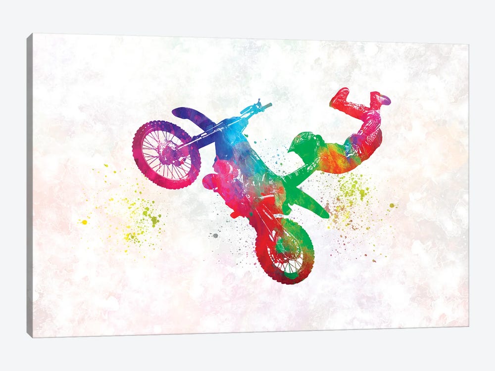 Motocross Rider In Watercolor by Paul Rommer 1-piece Canvas Art