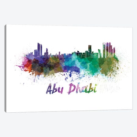 Abu Dhabi Skyline In Watercolor Canvas Print #PUR2} by Paul Rommer Canvas Artwork