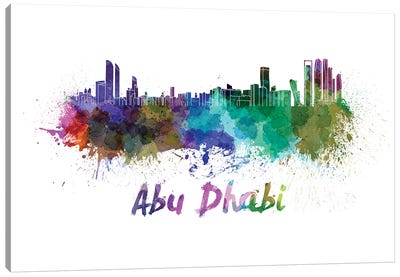 Abu Dhabi Skyline In Watercolor Canvas Art Print - Abu Dhabi