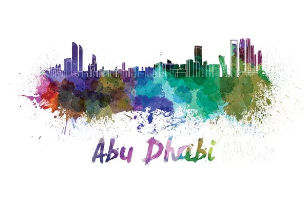 United Arab Emirates: Abu Dhabi Skyline In Watercolor by Paul Rommer