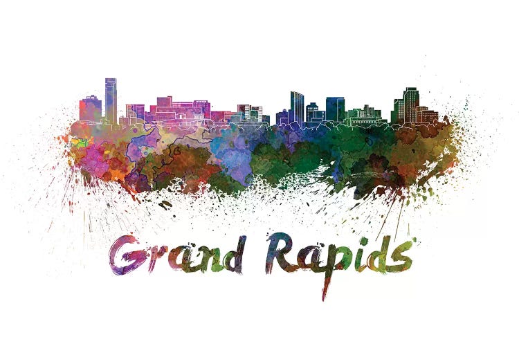 Grand Rapids Skyline In Watercolor