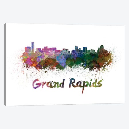 Grand Rapids Skyline In Watercolor Canvas Print #PUR300} by Paul Rommer Canvas Print