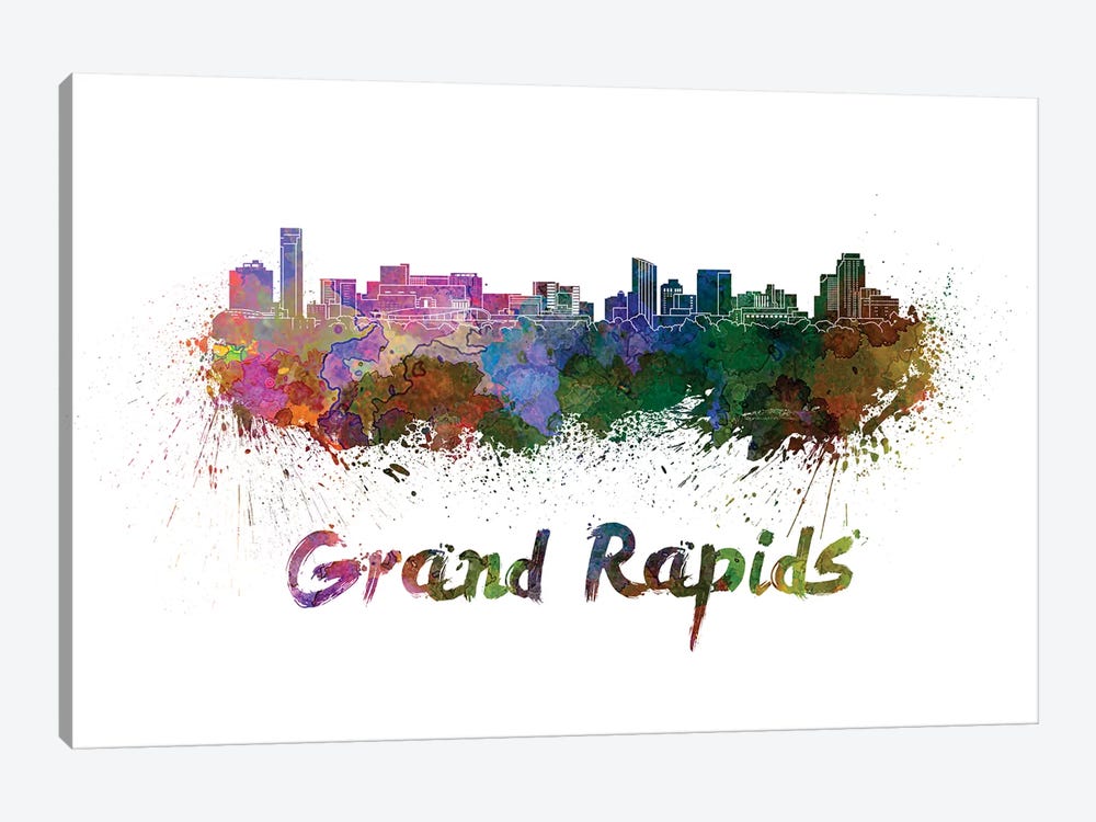 Grand Rapids Skyline In Watercolor by Paul Rommer 1-piece Canvas Print