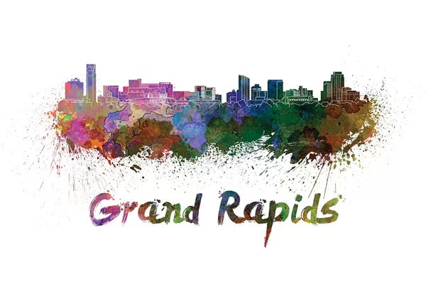 Grand Rapids: Grand Rapids Skyline In Watercolor by Paul Rommer