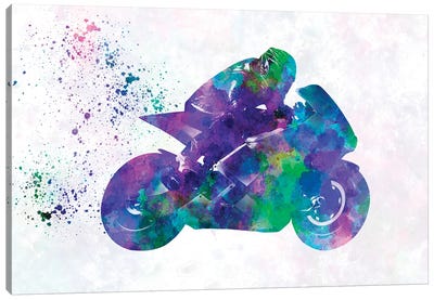 Watercolor Competition Moto GP Rider Canvas Art Print - Auto Racing Art