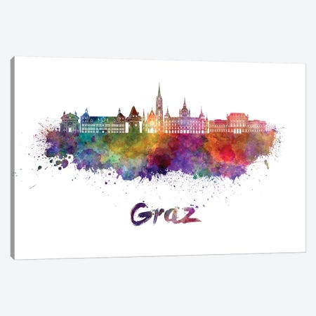 Graz Skyline In Watercolor Canvas Print #PUR301} by Paul Rommer Canvas Print