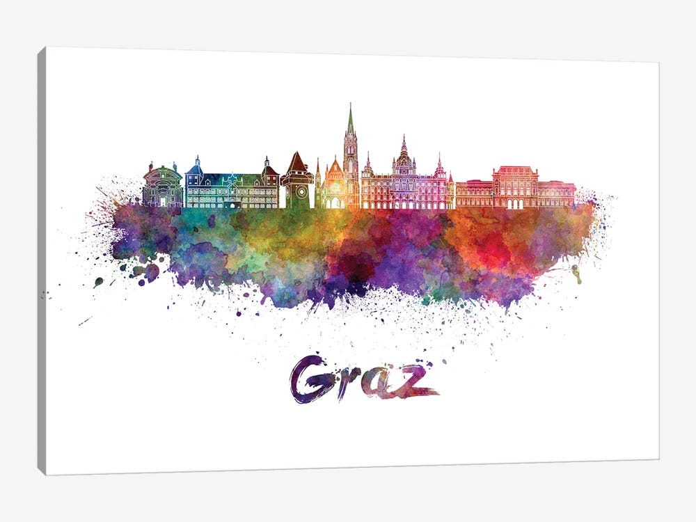 Graz Skyline In Watercolor by Paul Rommer 1-piece Canvas Artwork