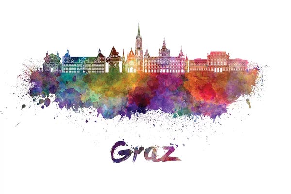 Austria: Graz Skyline In Watercolor by Paul Rommer