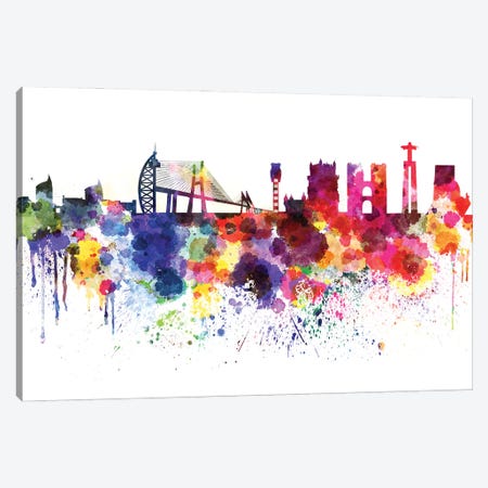 Lisbon Skyline In Watercolor Canvas Print #PUR3021} by Paul Rommer Canvas Print