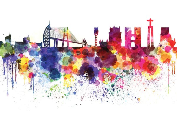 Portugal: Lisbon Skyline In Watercolor by Paul Rommer