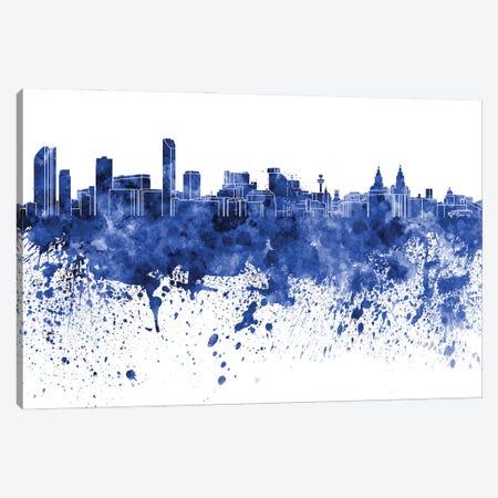 Liverpool Skyline In Blue Canvas Print #PUR3030} by Paul Rommer Canvas Wall Art
