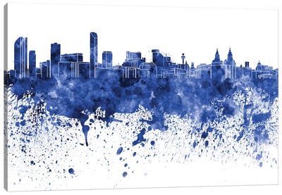 Liverpool Skyline In Blue Canvas Art Print - Liverpool