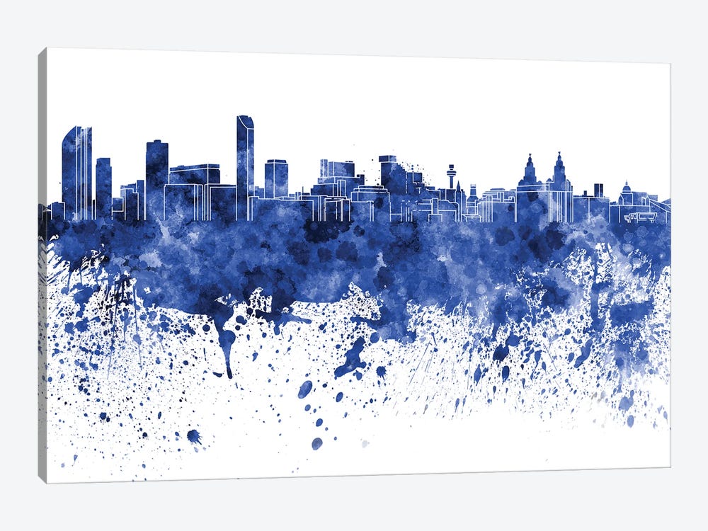 Liverpool Skyline In Blue by Paul Rommer 1-piece Canvas Art Print