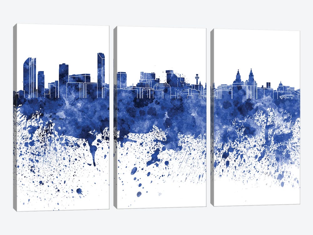 Liverpool Skyline In Blue by Paul Rommer 3-piece Canvas Art Print