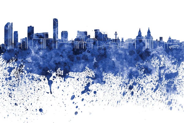 Paul Rommer: Liverpool Skyline In Blue by Paul Rommer