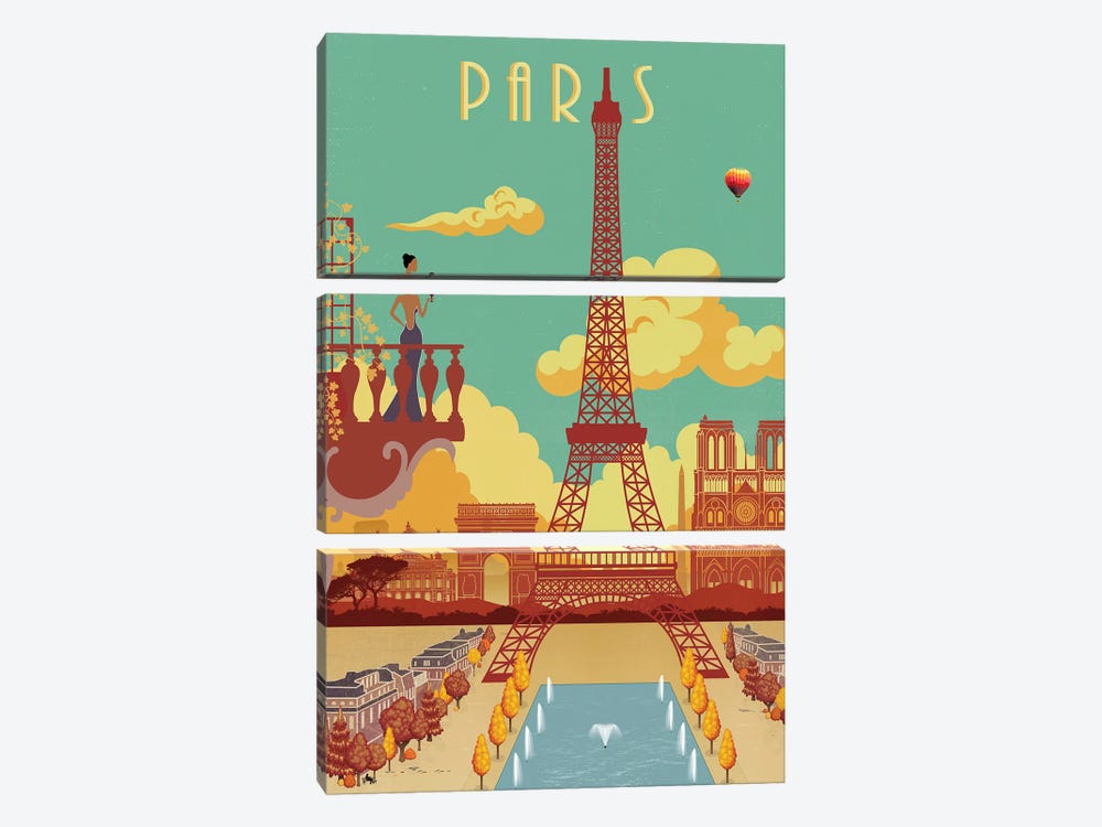 Poster Vintage Paris France by Paul Rommer 3-piece Canvas Print
