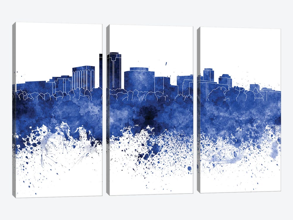 Long Beach Skyline In Blue by Paul Rommer 3-piece Canvas Artwork