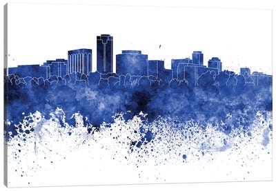 Long Beach Skyline In Blue Canvas Art Print