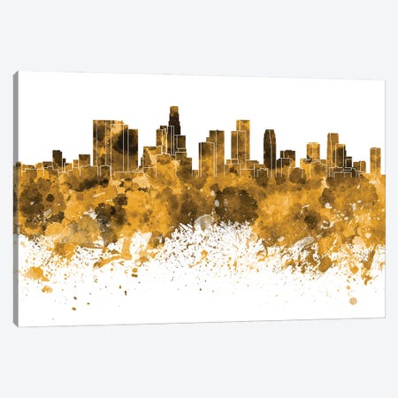 Los Angeles Skyline In Yellow Canvas Print #PUR3049} by Paul Rommer Canvas Art Print