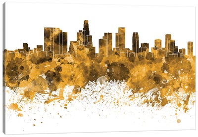 Los Angeles Skyline In Yellow Canvas Art Print - Los Angeles Skylines