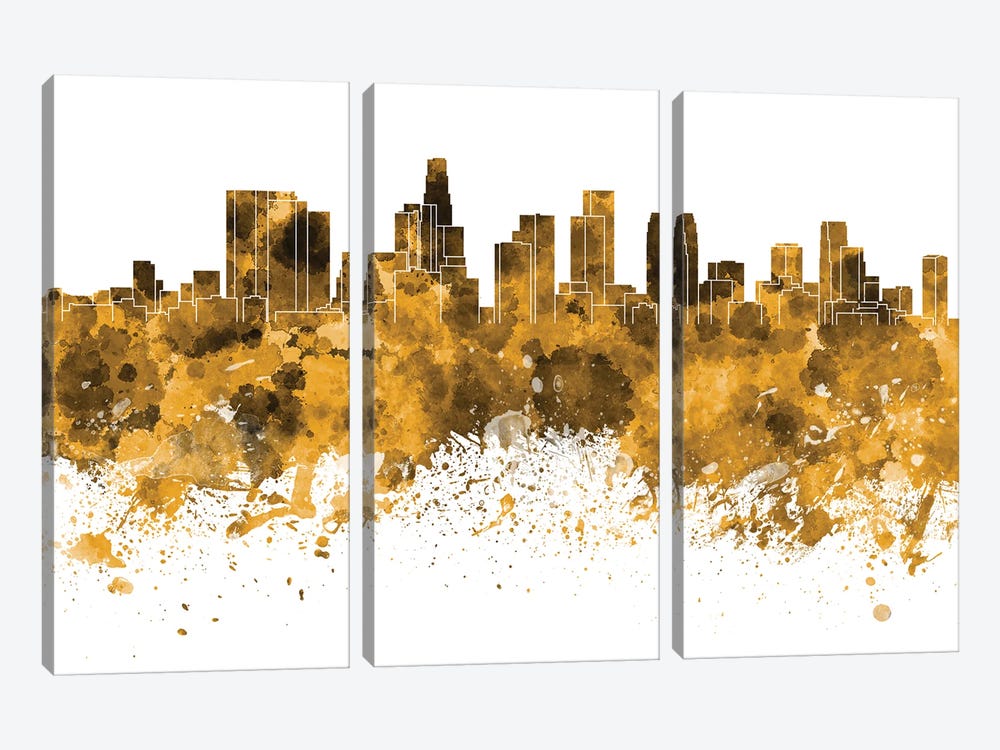 Los Angeles Skyline In Yellow by Paul Rommer 3-piece Canvas Print