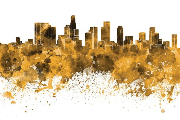 Los Angeles Skylines: Los Angeles Skyline In Yellow by Paul Rommer