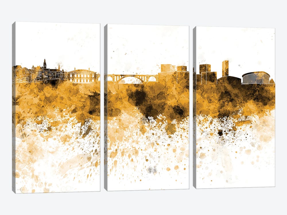 Luxembourg Skyline In Yellow by Paul Rommer 3-piece Canvas Print