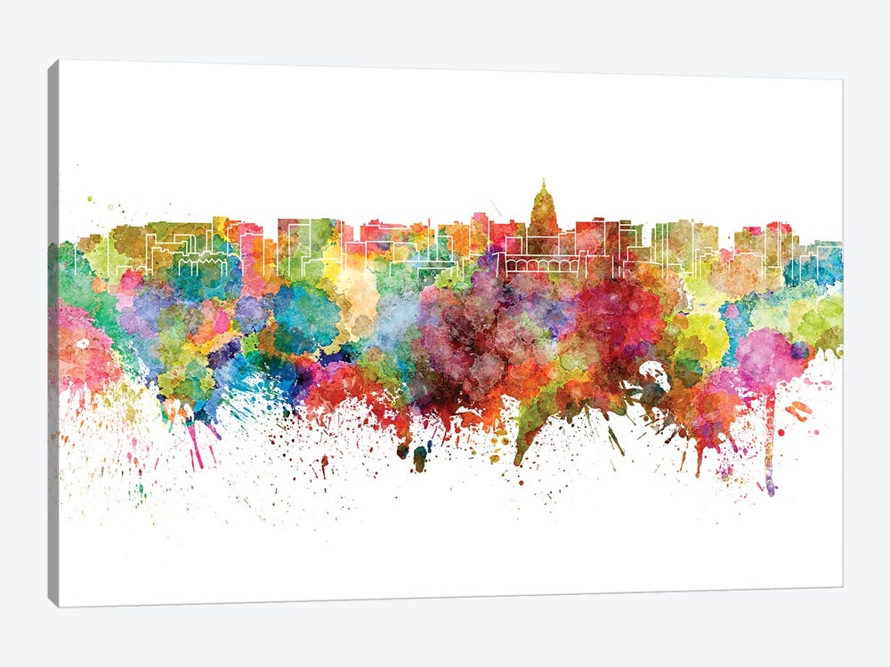 Madison Skyline In Watercolor by Paul Rommer 1-piece Canvas Art Print