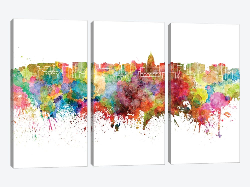 Madison Skyline In Watercolor by Paul Rommer 3-piece Canvas Art Print