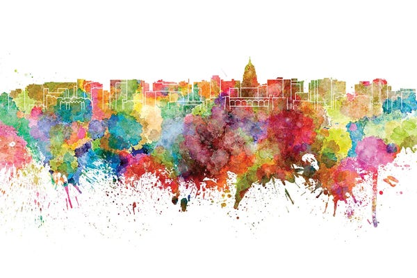 Wisconsin: Madison Skyline In Watercolor by Paul Rommer