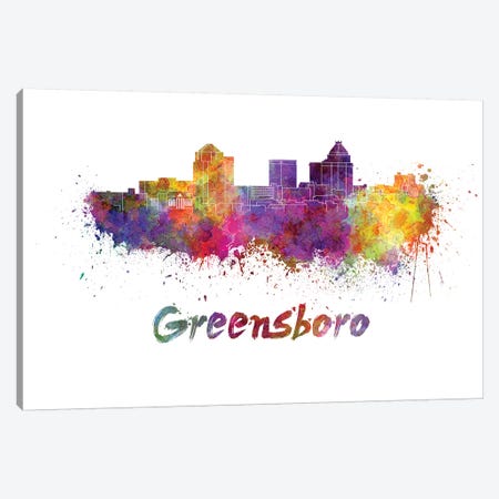 Greensboro Skyline In Watercolor Canvas Print #PUR306} by Paul Rommer Canvas Wall Art