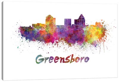 Greensboro Skyline In Watercolor Canvas Art Print - North Carolina Art