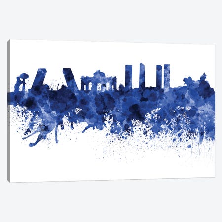 Madrid Skyline In Blue Canvas Print #PUR3072} by Paul Rommer Canvas Art