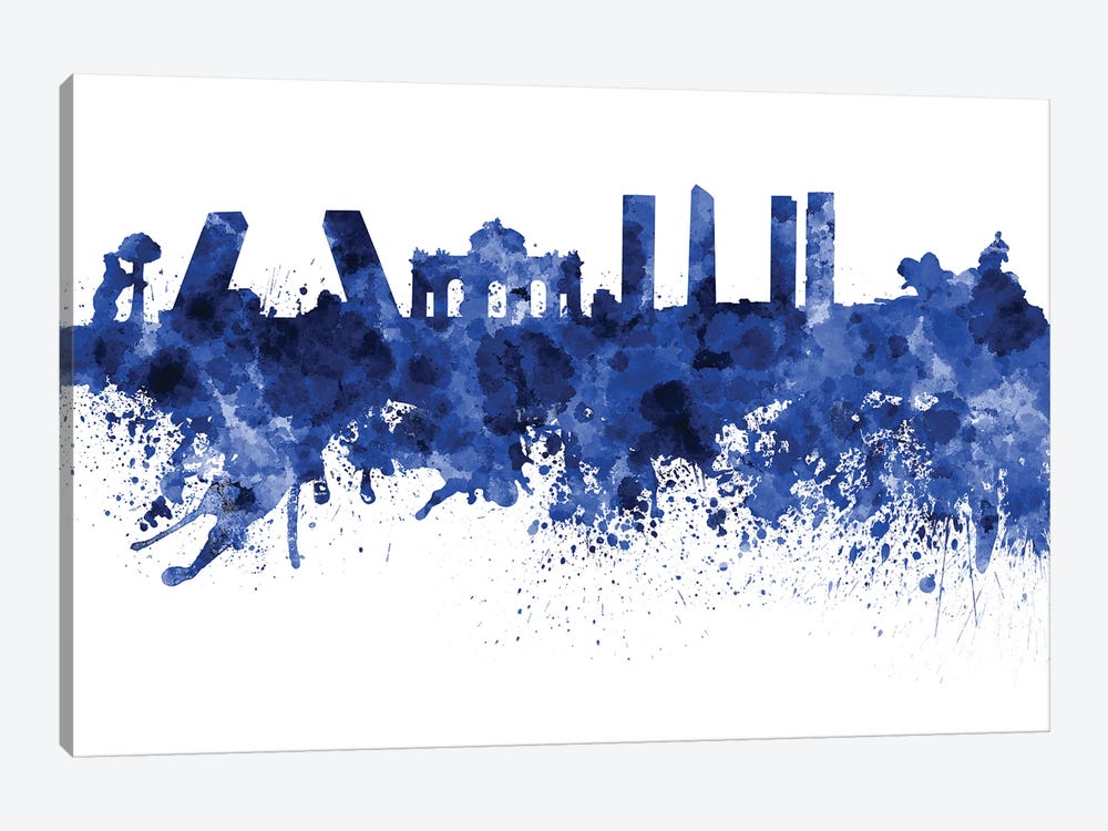 Madrid Skyline In Blue by Paul Rommer 1-piece Canvas Print