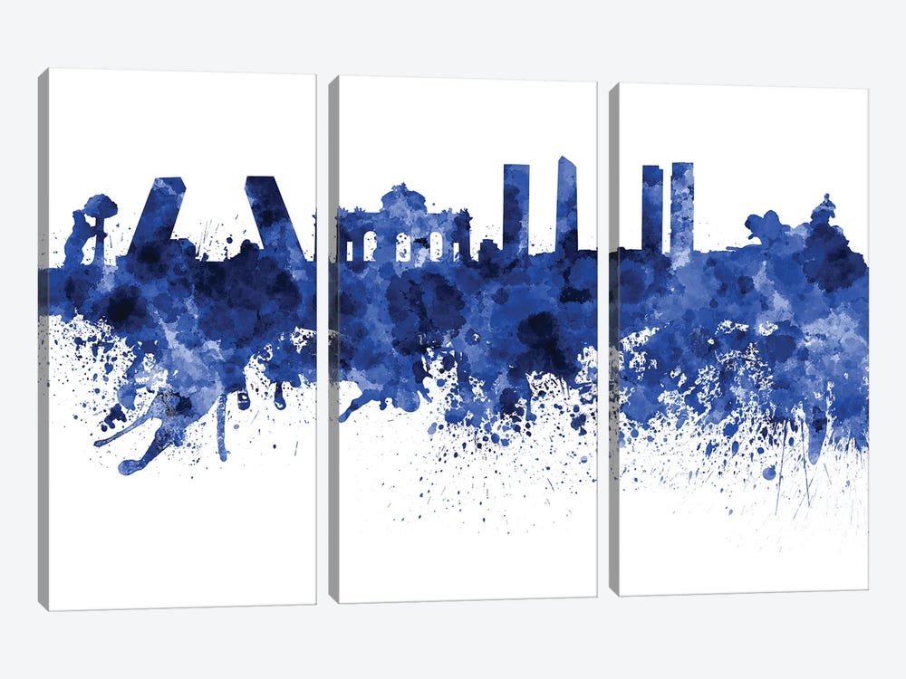 Madrid Skyline In Blue by Paul Rommer 3-piece Art Print