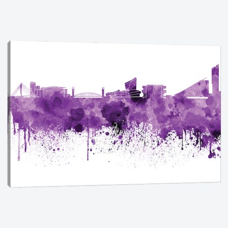Manchester Skyline In Lilac Canvas Print #PUR3085} by Paul Rommer Canvas Wall Art
