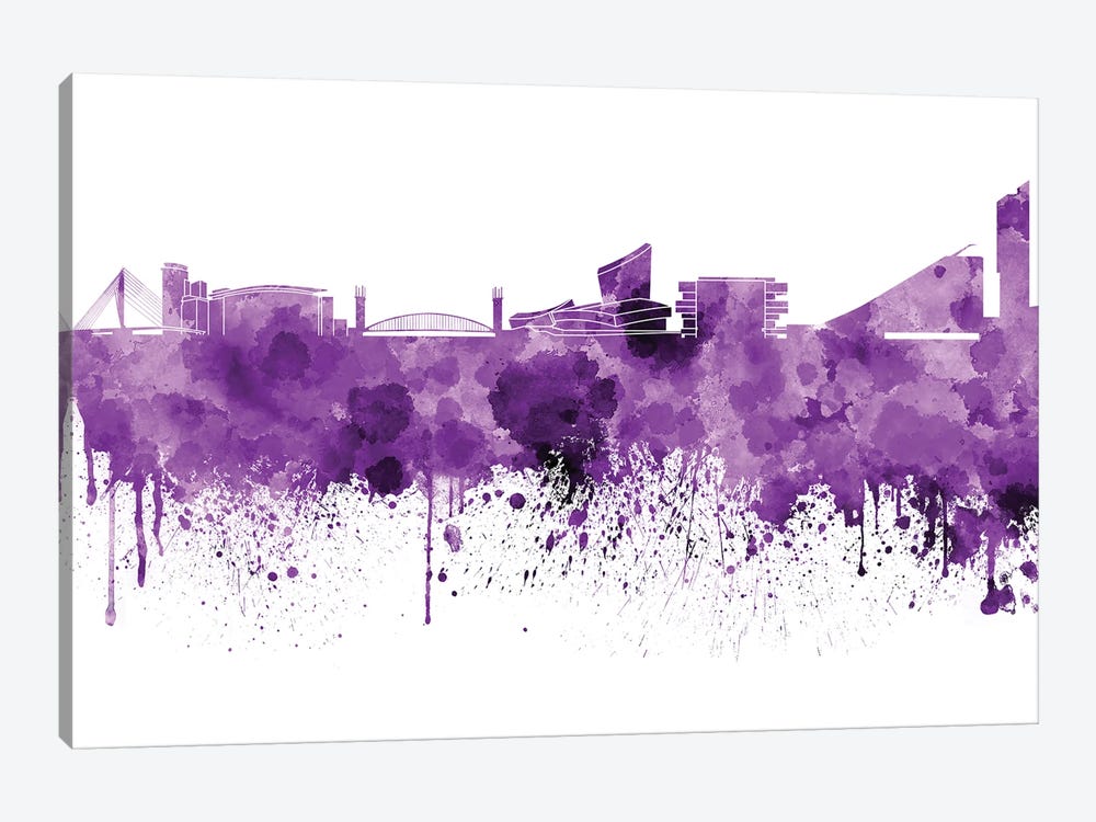 Manchester Skyline In Lilac by Paul Rommer 1-piece Canvas Print
