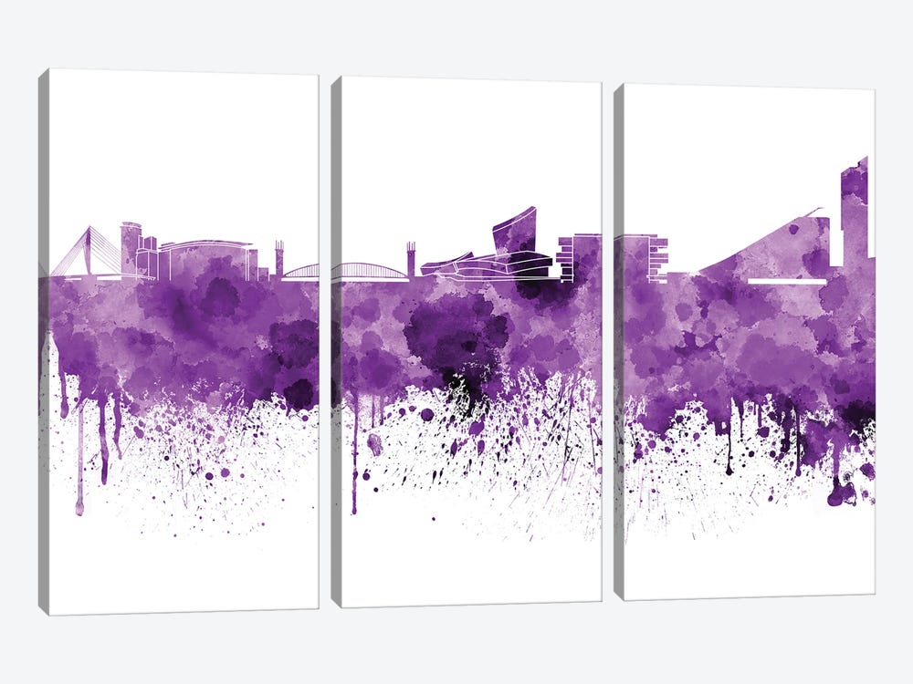 Manchester Skyline In Lilac by Paul Rommer 3-piece Canvas Art Print