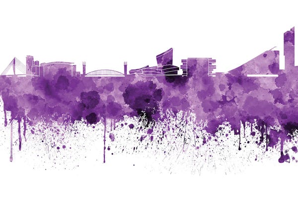 Manchester: Manchester Skyline In Lilac by Paul Rommer