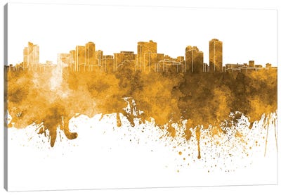 Manila Skyline In Yellow Canvas Art Print - Philippines