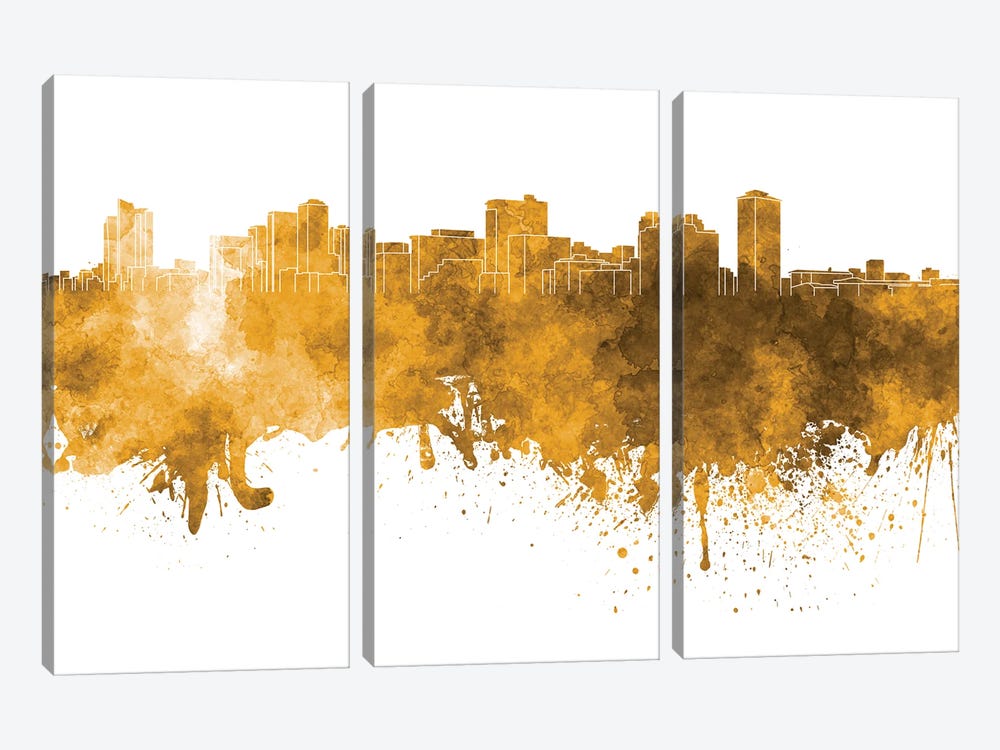 Manila Skyline In Yellow by Paul Rommer 3-piece Canvas Art Print