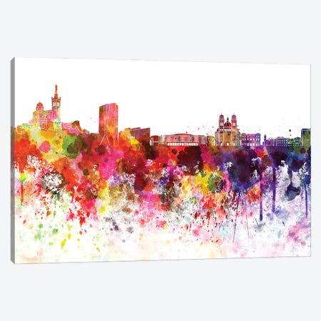 Marseilles Skyline In Watercolor Canvas Print #PUR3091} by Paul Rommer Canvas Wall Art